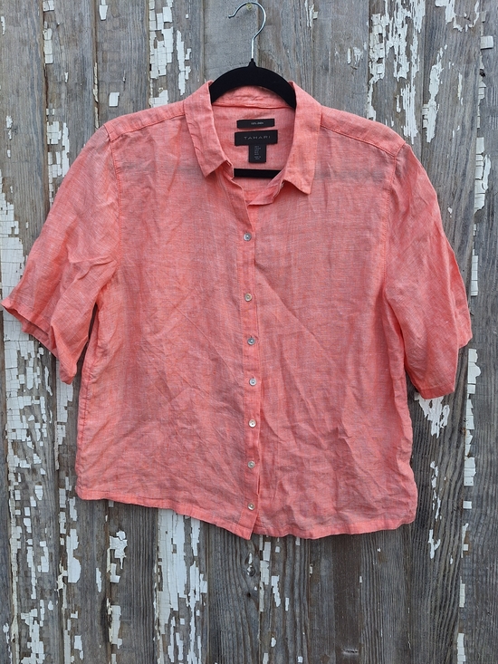 Tahari Tops - Tahari Coral Short-Sleeve Linen Button-Down Shirt Size Small